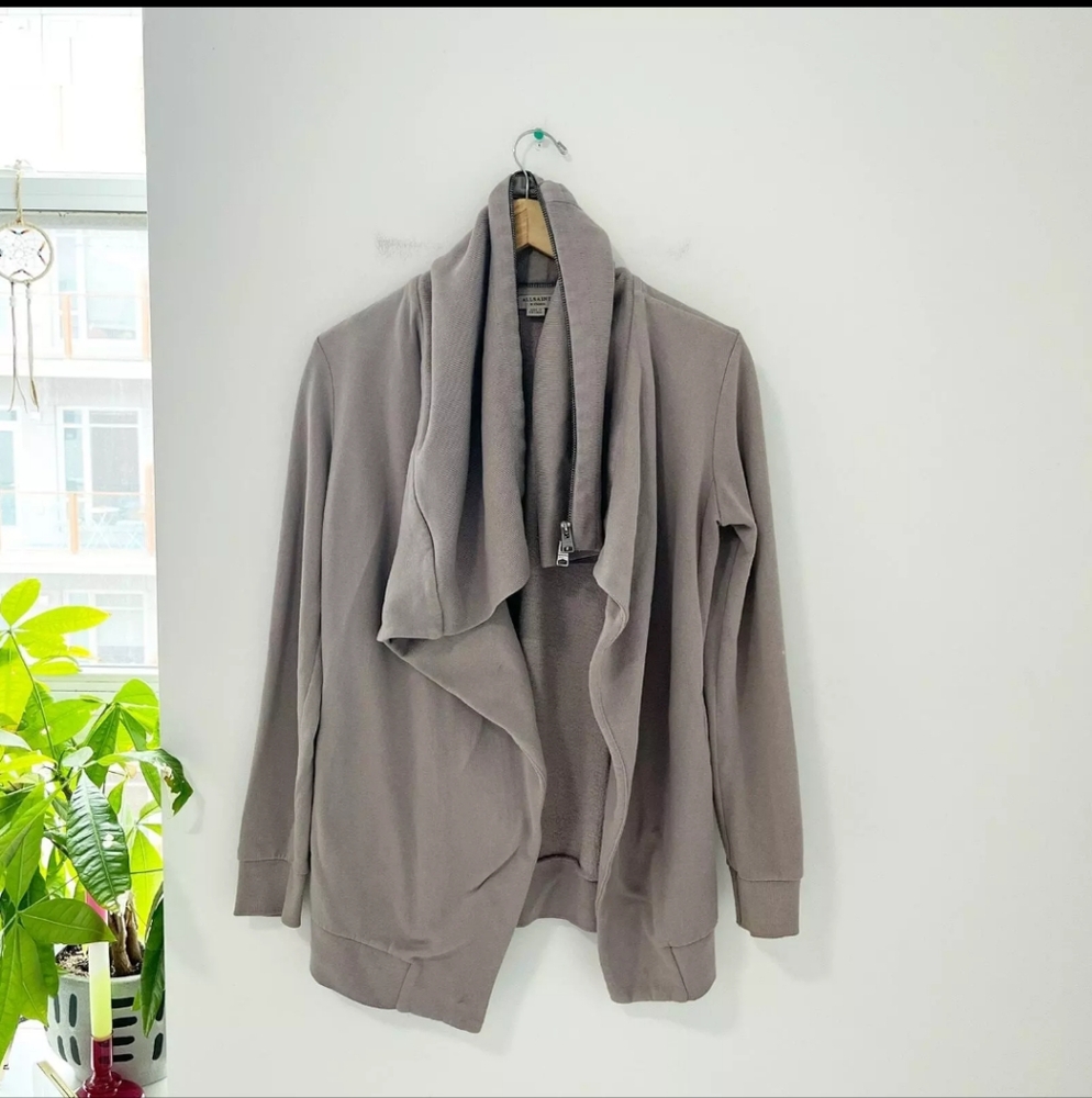 All Saints Gray Mila Dahlia Open-Front Cardigan